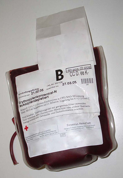 Fig 3 - Blood products are sometimes required to correct heavy blood loss. The blood must be x-matched before use.